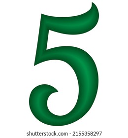 Ilustración del vector verde número cinco. El Número 5 Está Aislado En Un Fondo Blanco. Número de letra islámico o árabe

