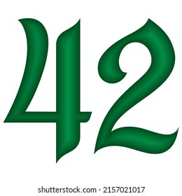 Green Number Forty Two Vector Illustration. Number 42 Isolated On A White Background. Islamic Or Arabic Font Number
