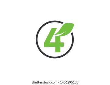 Green number four inside a circle with a leaf symbol