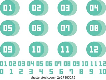 Green number icons, number heading illustration set