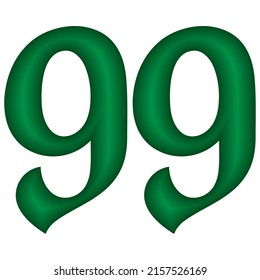 Green Number Ninety Nine Vector Illustration. Number 99 Isolated On A White Background. Islamic Or Arabic Font Number
