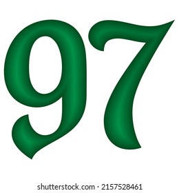 Green Number Ninety Seven Vector Illustration. Number 97 Isolated On A White Background. Islamic Or Arabic Font Number
