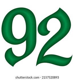 Ilustración Del Vector Número Verde Noventa Y Dos. El Número 92 Está Aislado En Un Fondo Blanco. Número de letra islámico o árabe

