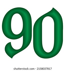 Green Number Ninety Vector Illustration. Number 90 Isolated On A White Background. Islamic Or Arabic Font Number

