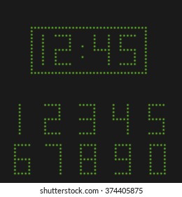 Green number set, Digital clock, alarm clock. Vector illustration