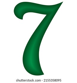 Green Number Seven Vector Illustration. Number 7 Isolated On A White Background. Islamic Or Arabic Font Number
