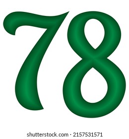 Green Number Seventy Eight Vector Illustration. Number 78 Isolated On A White Background. Islamic Or Arabic Font Number
