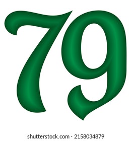 Número Verde Setenta Y Nueve Ilustración Vectora. El Número 79 Se Aisló Sobre Un Fondo Blanco. Número de letra islámico o árabe
