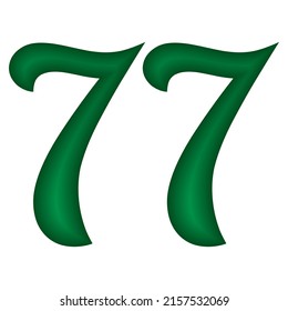 Green Number Seventy Seven Vector Illustration. Number 77 Isolated On A White Background. Islamic Or Arabic Font Number
