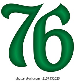 Green Number Seventy Six Vector Illustration. Number 76 Isolated On A White Background. Islamic Or Arabic Font Number
