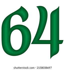 Green Number Sixty Four Vector Illustration. Number 64 Isolated On A White Background. Islamic Or Arabic Font Number
