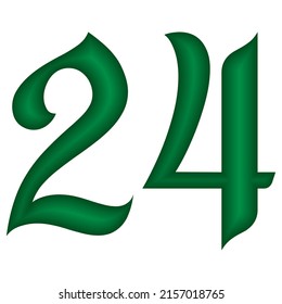 Ilustración de Vectores Verdes Número Veinticuatro. El Número 24 Está Aislado En Un Fondo Blanco. Número de letra islámico o árabe
