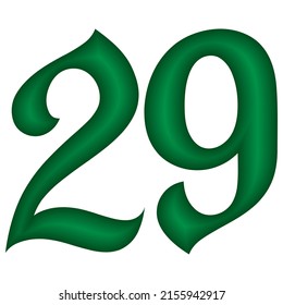 Green Number Twenty Nine Vector Illustration. Number 29 Isolated On A White Background. Islamic Or Arabic Font Number
