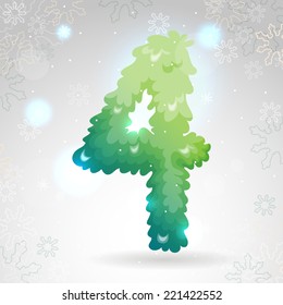 Green numbers, Christmas Four, vector.
