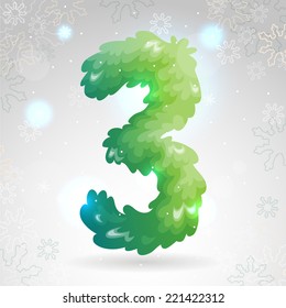 Green numbers, Christmas Three, vector.