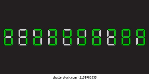 Reloj de números verdes. Fondo tecnológico digital. Ilustración vectorial. imagen de stock.