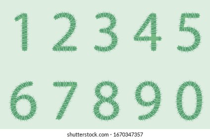 Green numbers with grass texture.