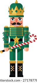 Soldado cascanueces verde con Ilustración vectorial de Festiva de caña de caramelo