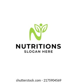 Green nutrition letter N people leaf logo