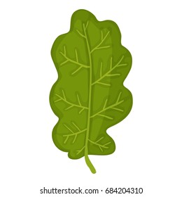 Green oak leaf icon, cartoon style