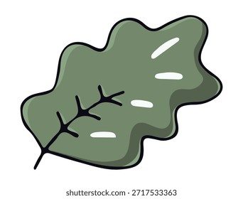 Hoja de roble verde aislada sobre un fondo blanco. Hoja en estilo de dibujos animados. Ilustración vectorial