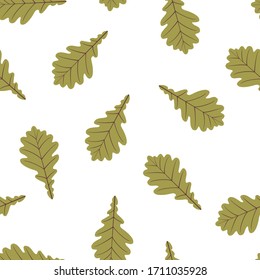 Green oak leaves pattern. Seamless vector illustration. Ideal for packaging eco-friendly products, scrapbooking, eco-style party design 300 dpi.