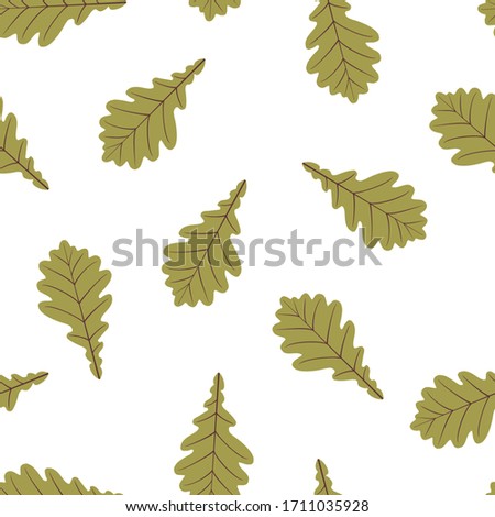 Green oak leaves pattern. Seamless vector illustration. Ideal for packaging eco-friendly products, scrapbooking, eco-style party design 300 dpi.
