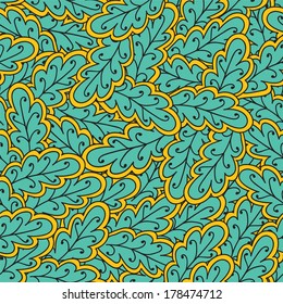 Green oak leaves vector seamless pattern