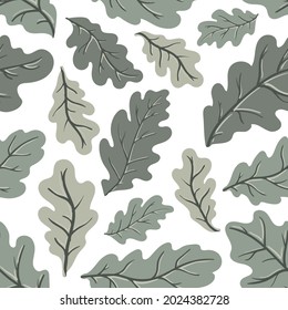 Green oak leaves vector seamless pattern. Texture of a leaf fall deciduous tree branch for fabrics, wrapping paper, backgrounds and other designs.