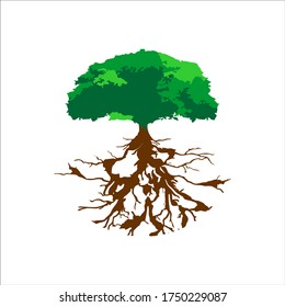 Green Oak Silhouette of a tree, Vector logo design