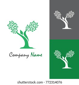 green oak silhouette of a tree, vector illustration logo design