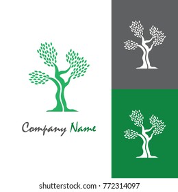 green oak silhouette of a tree, vector illustration logo design