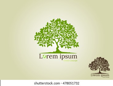 Green Oak Silhouette,Natural product logo design vector template,tree.