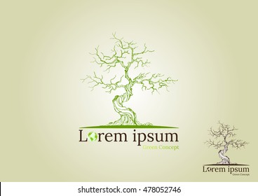 Green Oak Silhouette,tree,Natural product logo design vector template