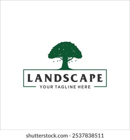 Green oak tree and landscape logo design inspiration