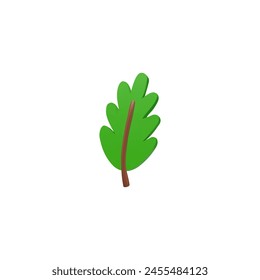 Green oak tree leaf 3d plastic cartoon style. Fallen leaf from summer forest tree. Nature design element, leaves logo. Forest flora, Eco 3D icon. Vector render illustration