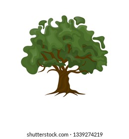 Green oak tree vector illustration logo design