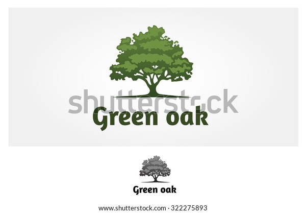 Green Oak Vector Logo Template. Green\
Oak Silhouette of a tree, Vector logo illustration.\
