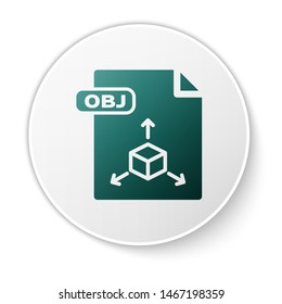 Green OBJ file document. Download obj button icon isolated on white background. OBJ file symbol. White circle button. Vector Illustration