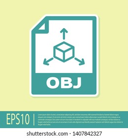 Green OBJ file document icon. Download obj button icon isolated on yellow background. OBJ file symbol. Vector Illustration