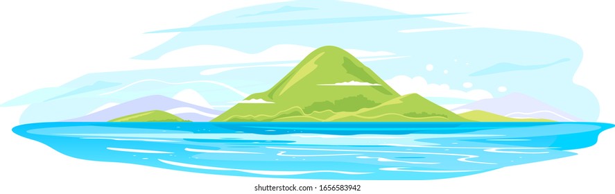 Green ocean island group isolated illustration, travel vacation exotic trip in summer time, landscape from the tropical island in the ocean