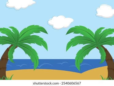 Green and ocean landscape palms kids cartoon nature