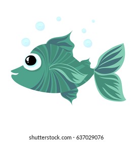 Green Ocean and Sea Cartoon Fish. Vector illustration for kids