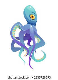 Green octopus cartoon vector illustration. Sea cute animal