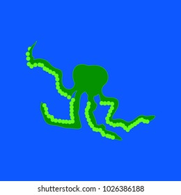 Green octopus on the blue background
