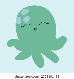 Green octopus vector in blue background for school and business purpose