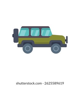 Green off road vehicle with spare tire, side view, flat design illustration