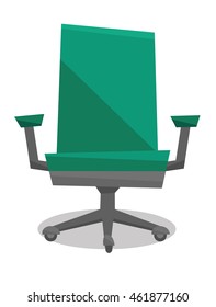 Ilustración de diseño plano vectorial de silla de oficina verde aislada en fondo blanco.