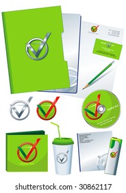 Green Office elements and accesories. Vector business set of secretarial things and supplies. Workplace with paper and folder. Collection _9