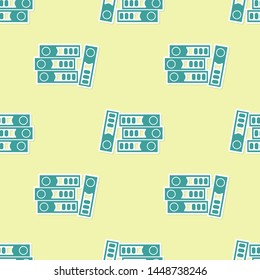 Green Office folders with papers and documents icon isolated seamless pattern on yellow background. Office binders. Archives folder sign.  Vector Illustration
